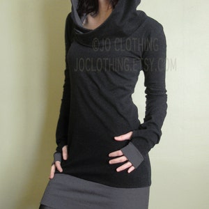 Hooded tunic dress extra long sleeves w/thumb holes Black and | Etsy
