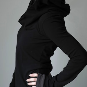hooded tunic dress extra long sleeves w/thumb holes Black and Cement Grey image 3