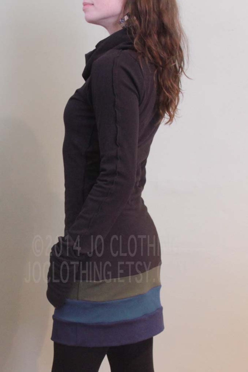 cowl tunic dress with extra long sleeves BLACK/Olive,Teal,Navy image 2