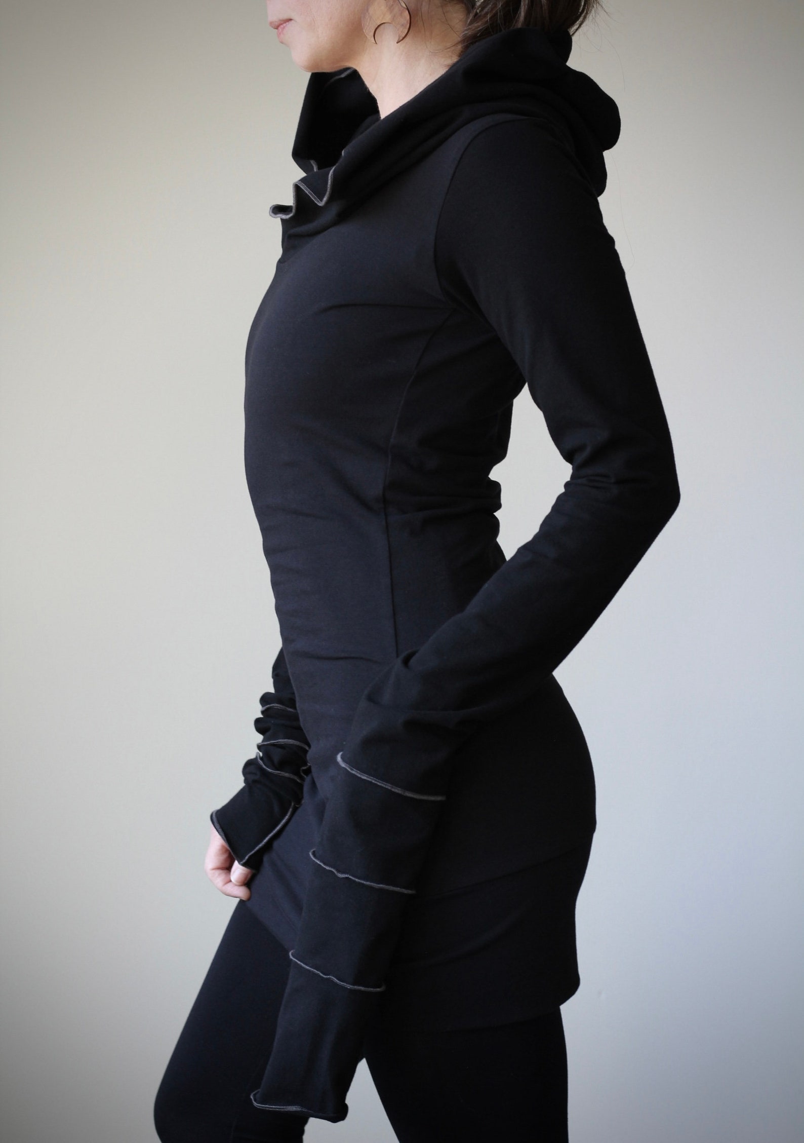 Long Sleeve Hooded Tunic Ocher main image 1