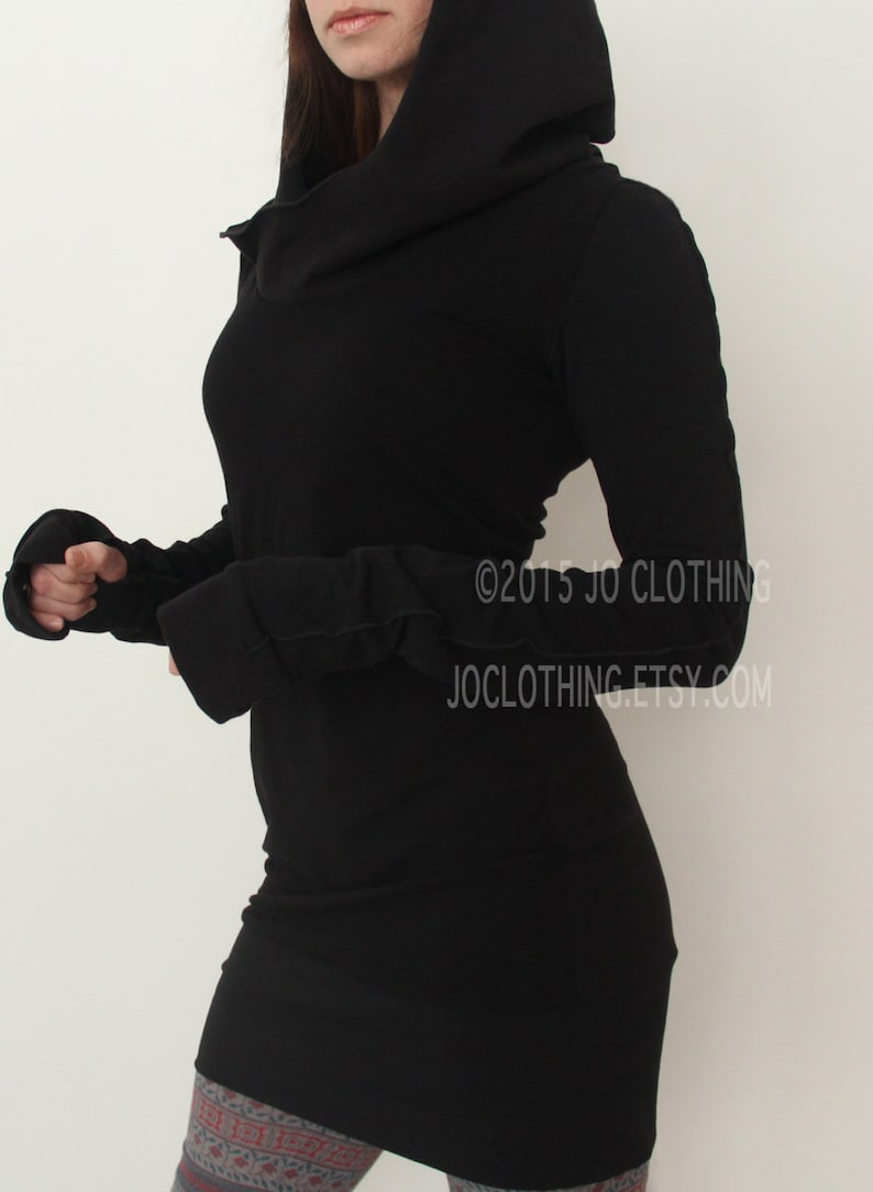 hooded tunic dress with thumb hole sleeves in BLACK/The ORIGINAL image 5