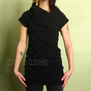 short sleeved cowl tunic top in BLACK image 1