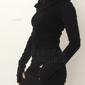 hooded tunic dress with thumb hole sleeves in BLACK/The ORIGINAL image 6