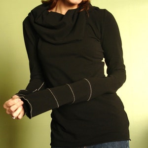 Cowl top with extra long sleeves in Black