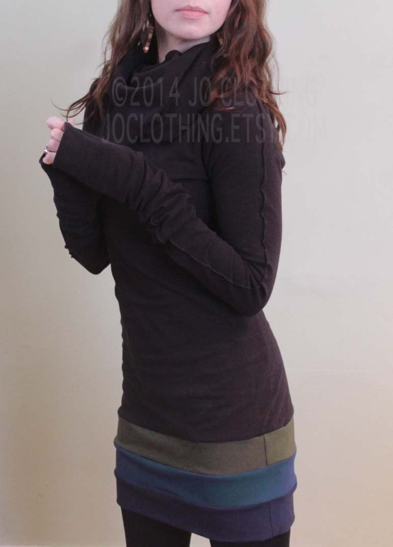 cowl tunic dress with extra long sleeves BLACK/Olive,Teal,Navy image 1