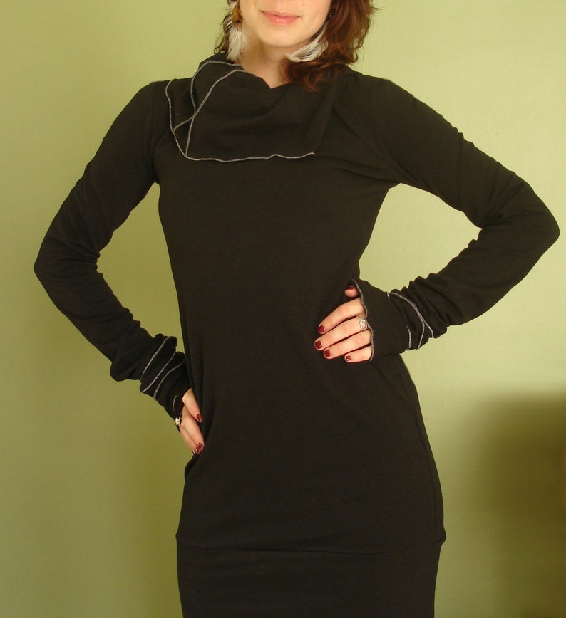 Cowl Tunic Dress Extra Long Sleeves BLACK - Etsy