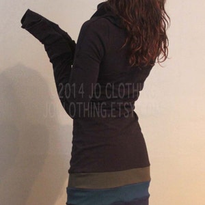 cowl tunic dress with extra long sleeves BLACK/Olive,Teal,Navy image 3