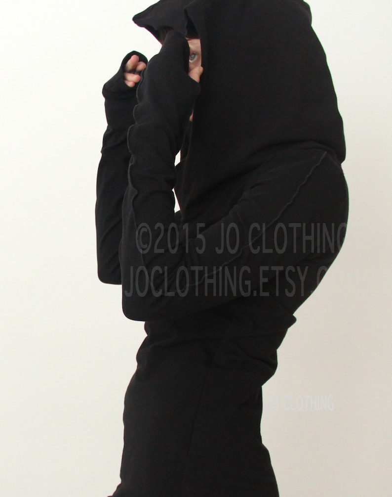 hooded tunic dress with thumb hole sleeves in BLACK/The ORIGINAL image 2