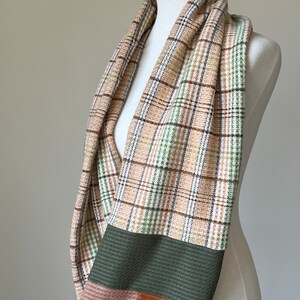 cowl sweater scarf/beige plaid, rust orange olive green/ready to ship image 4