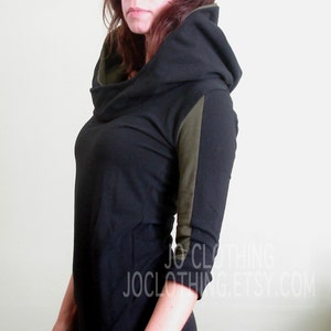 half sleeved hooded tunic dress Black/Dark Olive Green image 5