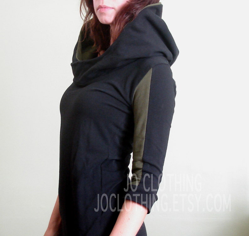 half sleeved hooded tunic dress Black/Dark Olive Green image 5