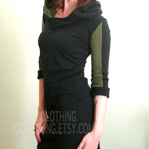 half sleeved hooded tunic dress Black/Dark Olive Green image 1