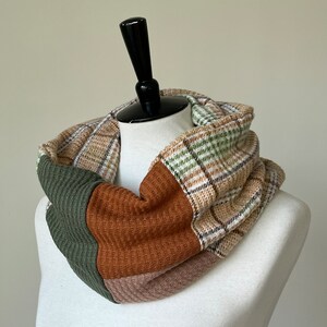 cowl sweater scarf/beige plaid, rust orange olive green/ready to ship image 2