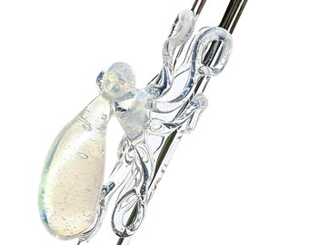 Octopus Glass Straw.  Secret White Octopus on a Clear 9" Straw. BPA Free. Your Choice of Color. Custom Straw. Made to Order.