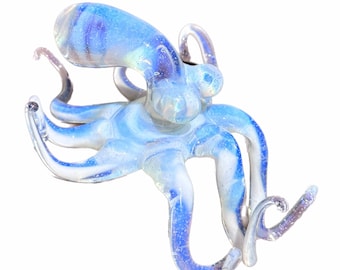 Octopus Shelf Sitter | Flamework Sculpture | Sea Life Glass Figurine | Home Decor | Housewarming Gift | Secret White  | Made to Order