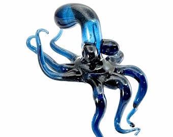 Octopus Shelf Sitter | Flamework Sculpture | Sea Life Glass Figurine | Home Decor | Housewarming Gift | Blue Stardust | Made to Order