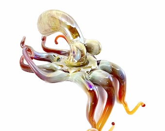 Octopus Shelf Sitter | Flamework Sculpture | Sea Life Glass Figurine | Home Decor | Housewarming Gift | Caramel | Made to Order