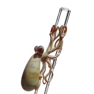 Octopus Glass Straw. Caramel Octopus on a Clear 9&quot; Straw. BPA Free. Your Choice of Color. Custom Straw. Made to Order.