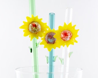 Sunflower Glass Straw | Reusable Straw | Mason Jar Straw | Eco-friendly | Flower Glass Straw | You Choose the Color | Made to Order