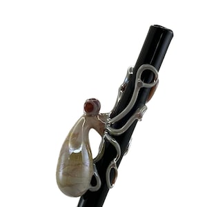 Octopus Glass Straw. Carmel Octopus on a Black 9&quot; Straw. BPA Free. Your Choice of Color. Custom Straw. Made to Order.