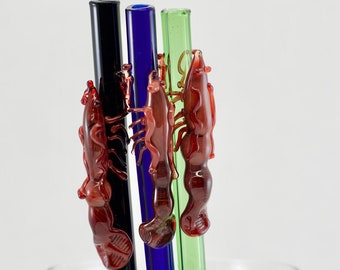 Lobster Glass Straw. Hand Blown Glass BPA Free Reusable Dishwasher Safe Custom You Choose the Color. Made to Order