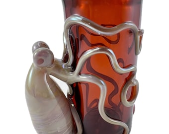 Octopus Shot Glass. Hand Blown Amber 1 oz jar with Flamework Caramel Octopi animal. You Choose the Color. Made to Order