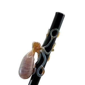 Octopus Glass Straw. Triple Passion Octopus on a Black 9&quot; Straw. BPA Free. Your Choice of Color. Custom Straw. Made to Order.