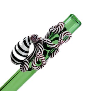Octopus Boba or Smoothie Glass Short Straw. Candy Cane Octopi on an Emerald Green 5 1/2” hand blown short 12mm wide Straw . Made to Order.