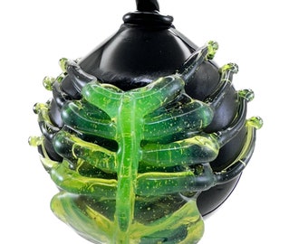 Facehugger Glass Ornament. Hand Blown Black Globe with Flamework Slyme Xenomorph from the Aliens Movie . Made to Order