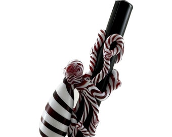 Octopus Glass Straw. Candy Cane  Octopus on a Black 9" Straw. BPA Free. Your Choice of Color. Custom Straw. Made to Order.