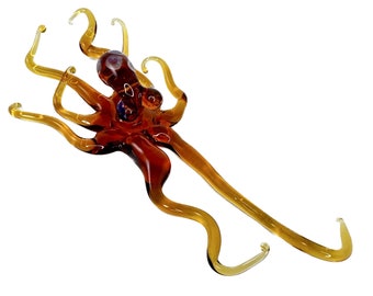 Glass Octopus Sculpture. Flamework Borosilicate Amber Cephalopod with matching Tentacles.