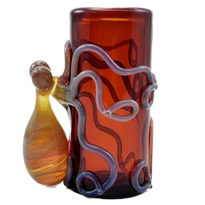 Octopus Shot Glass. Hand Blown Amber 1 oz jar with Flamework Triple Passion Octopi animal. You Choose the Color. Made to Order