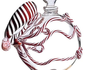 Octopus Christmas Ornament: Clear Borosilicate Glass - Candy Cane Detail
