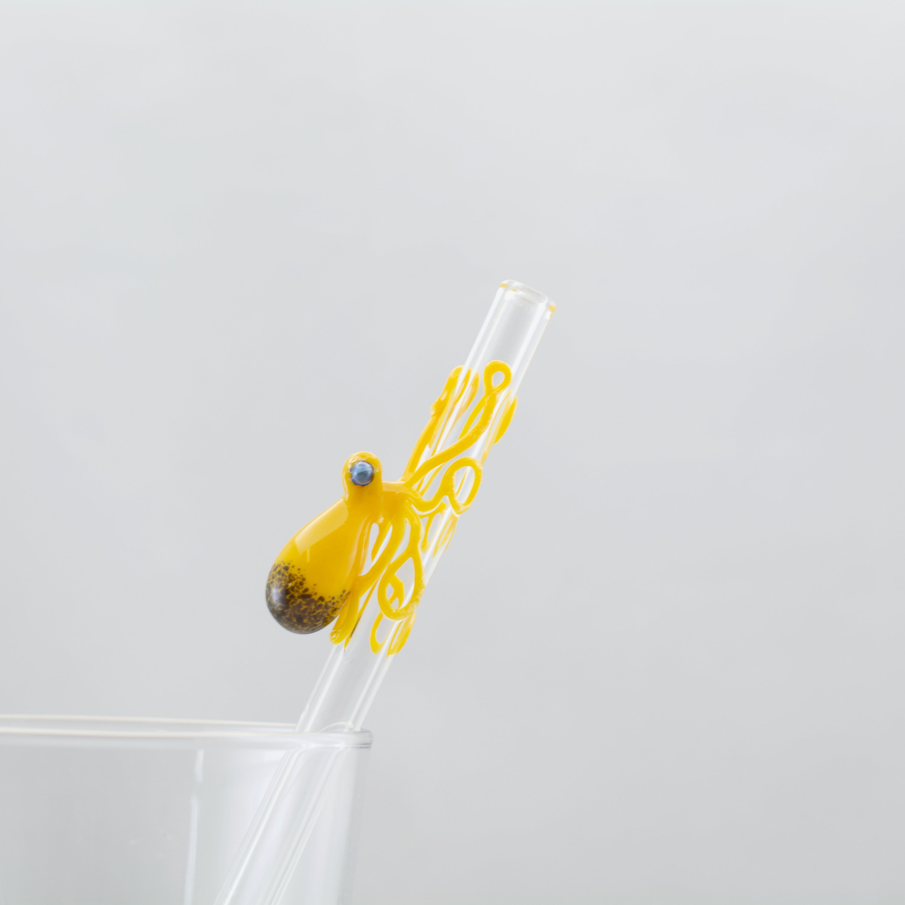 Octopus Glass Straw in Clear & Yellow, 914