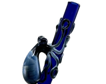 Octopus Glass Straw. Fade to Black Octopus on a Cobalt Blue 9" Straw. BPA Free. Your Choice of Color. Custom Straw. Made to Order.