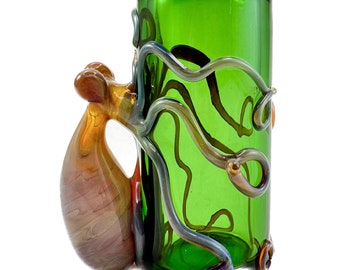 Octopus Shot Glass. Hand Blown Emerald Green Art Barware . Flamework Triple Passion  Octopi animal. You Choose the Color. Made to Order