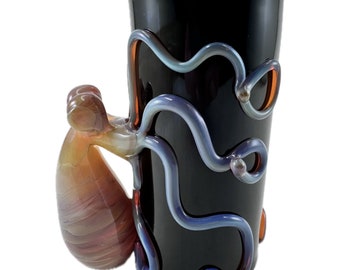 Octopus Shot Glass. Hand Blown Black 1 oz jar with Flamework Triple Passion Octopi animal. You Choose the Color. Made to Order