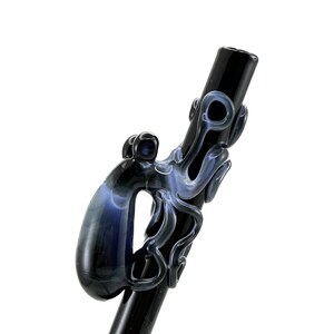 Octopus Glass Straw. Fade to Black Octopus on a Black 9&quot; Straw. BPA Free. Your Choice of Color. Custom Straw. Made to Order.