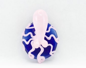 Octopus Glass Pendant in Cobalt Blue & PInk, #984