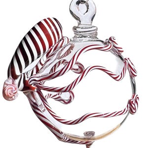 Octopus Ornament. Hand Blown Clear Borosilicate Glass with Flamework Candy Cane Octopi Christmas Tree decor. Perfect for the Holidays