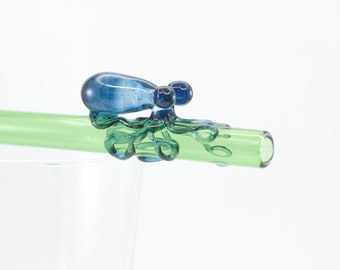 Octopus Glass Reusable Smoothie Straw in Emerald Green & Blue Stardust