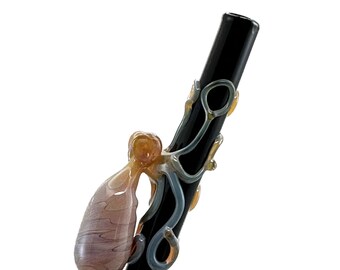 Octopus Glass Straw. Triple Passion Octopus on a Black 9" Straw. BPA Free. Your Choice of Color. Custom Straw. Made to Order.