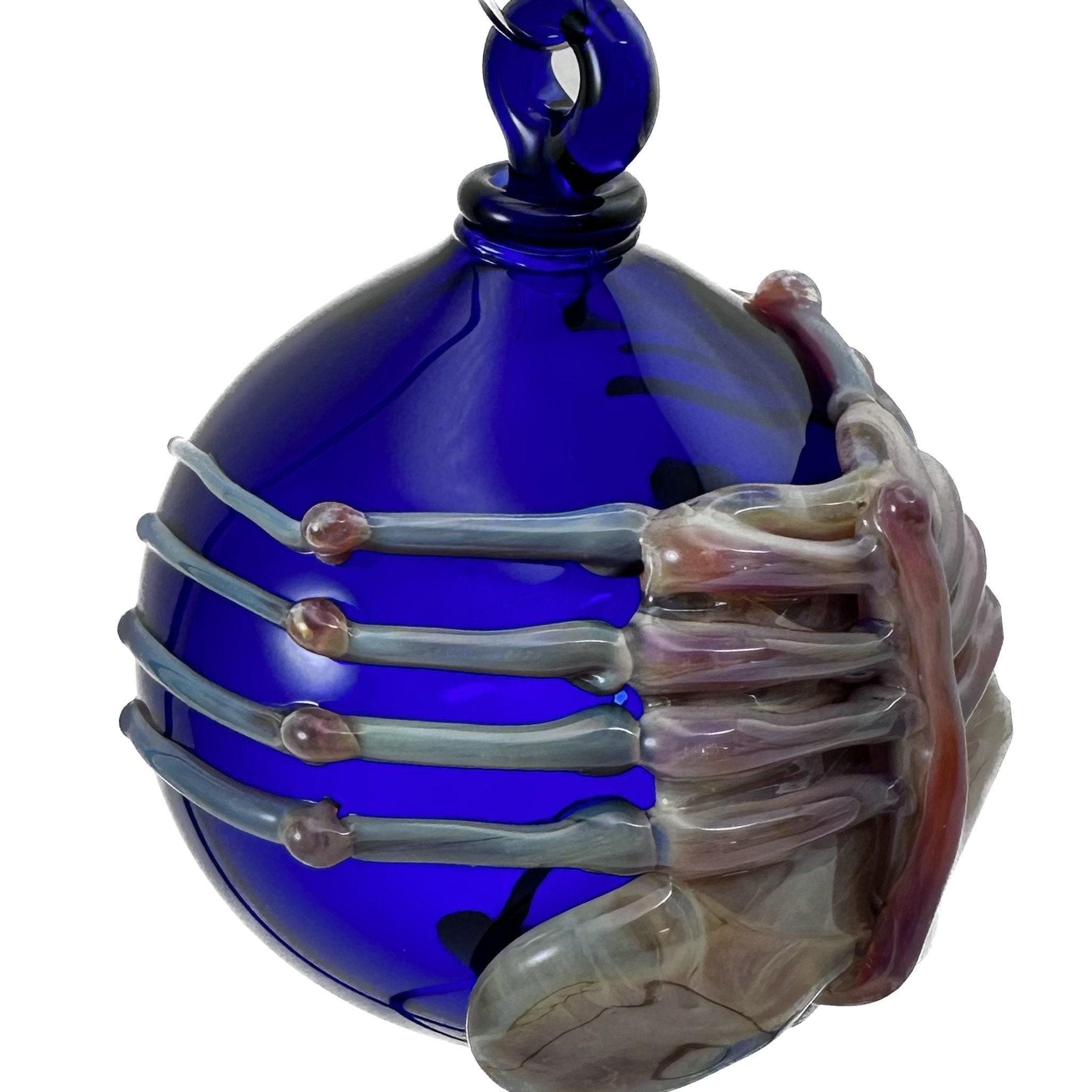 Facehugger Glass Ornament. Hand Blown Cobalt Blue Globe with Flamework Triple Passion Xenomorph from the Aliens Movie . Made to Order