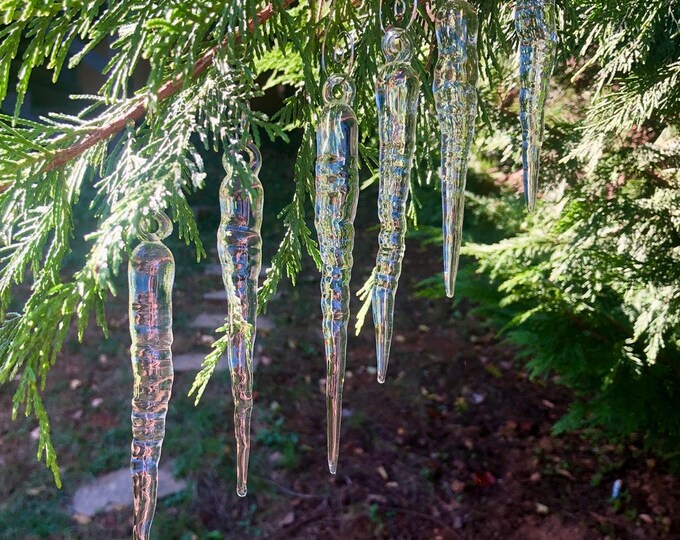 Featured listing image: Set of 6 Glass Icicle Ornaments in Clear