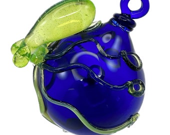 Octopus Ornament. Hand Blown Cobalt Blue Borosilicate Glass with Flamework Slyme Octopi Christmas Tree decor. Perfect for the Holidays