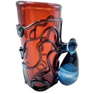 Octopus Shot Glass. Hand Blown Amber 1 oz jar with Flamework Blue Stardust Octopi animal. You Choose the Color. Made to Order image 2