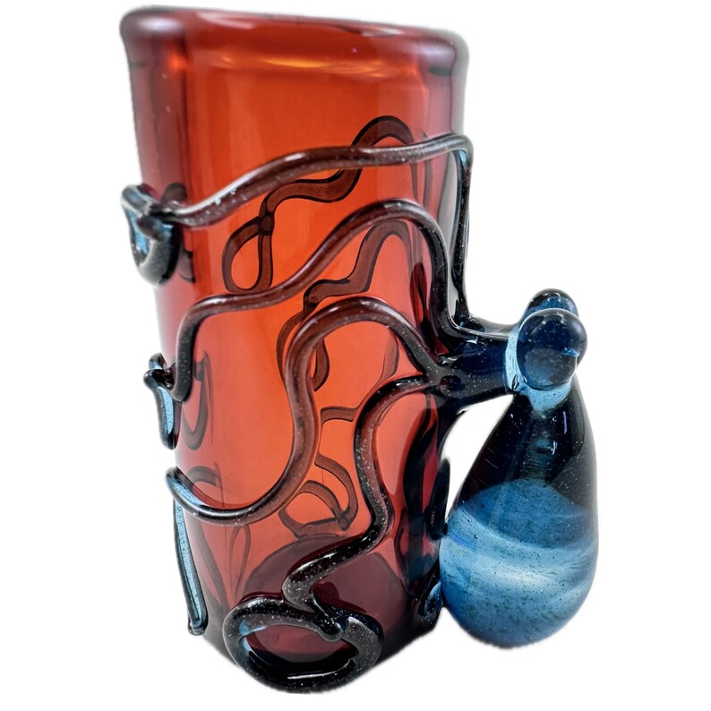 Octopus Shot Glass. Hand Blown Amber 1 oz jar with Flamework Blue Stardust Octopi animal. You Choose the Color. Made to Order image 2