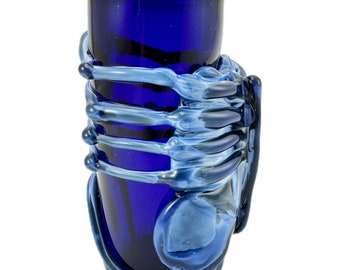 Facehugger Shot Glass. Hand Blown Cobalt Blue 1oz glass with Flamework Alien Xenomorph in Fade to Black.  Game Over Man. Made to Order