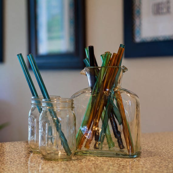 Reusable Glass Straw, Hand-Blown Clear (Multiple Sizes & Colors)