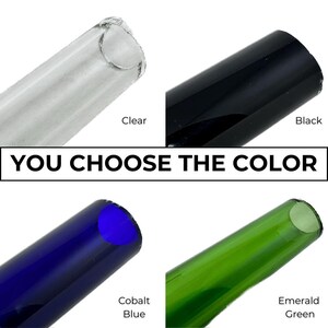 four different colored glass tubes, each labeled with its respective color: clear, black, blue, and green.